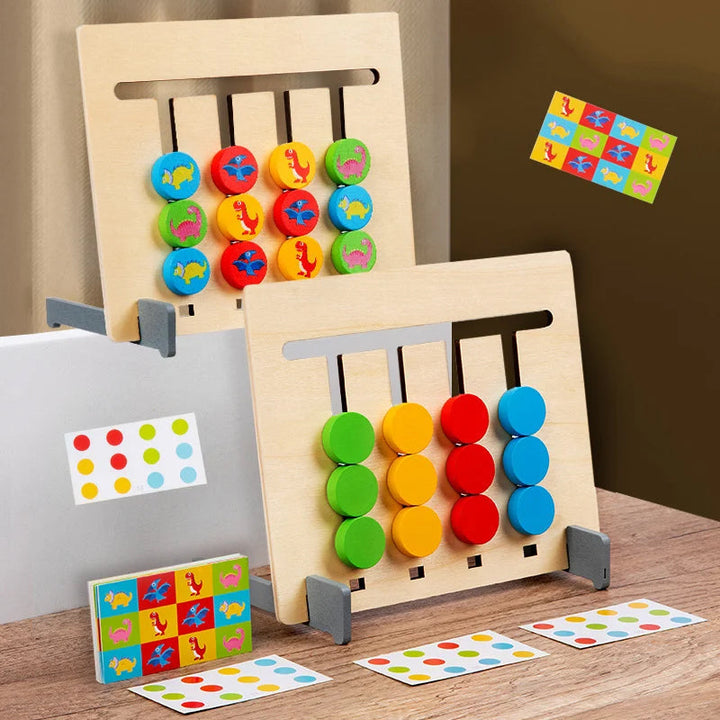 Kids wooden 2-sided logic sliding puzzle, vibrant colors, educational preschool toy