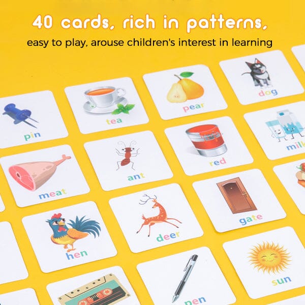 Full set of kids wooden spelling game, includes various word cards and vibrant letter blocks