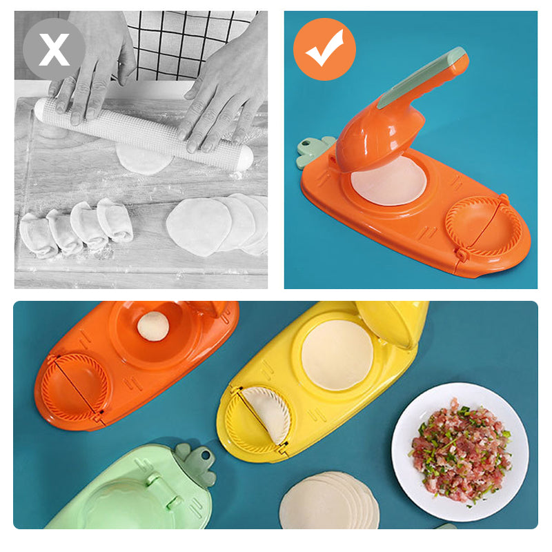 Set of kitchen tools, featuring a white 2-in-1 dumpling maker and dough press for home use