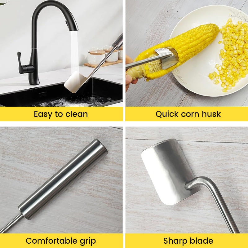 Close-up of corn peeler tool, sharp blade for efficient corn kernel stripping