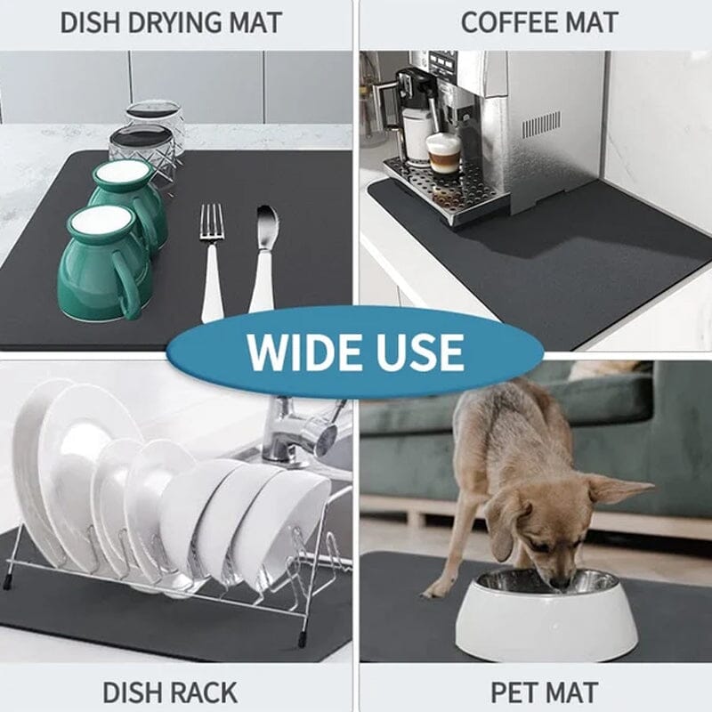 Kitchen mat showing water absorption, fast drying for cleaner countertops