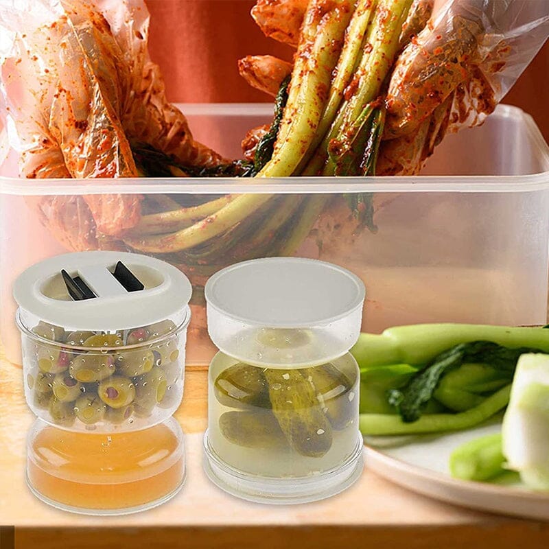 Elegant pickle and olive container with a built-in strainer, perfect for kitchen organization