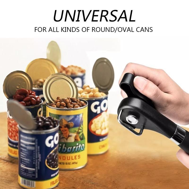 Kitchen Safe Edge Can Opener with black handle, perfect for safe and easy food prep in any home kitchen.