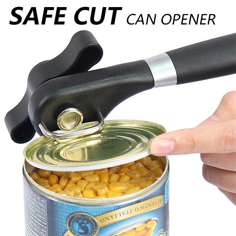 Close-up of the cutting mechanism of a Kitchen Safe Edge Can Opener, ensuring no sharp edges remain.