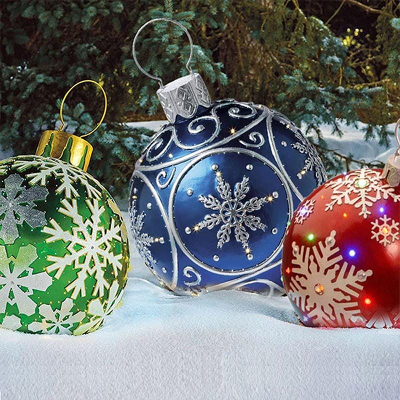 Giant inflatable Christmas ornament, red outdoor holiday ball, festive garden decor