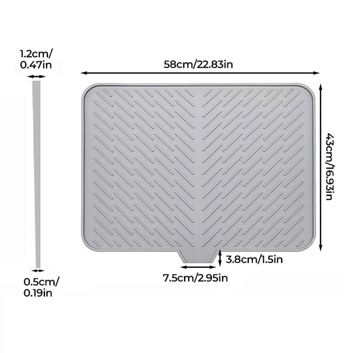 Detailed shot of the anti-slip bottom of a large silicone dish drying mat, ensuring stability on countertops