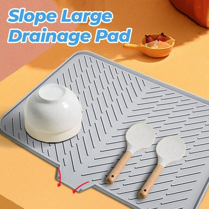 Blue large silicone dish drainer mat for kitchen, perfect for air-drying glasses and plates, organized kitchen