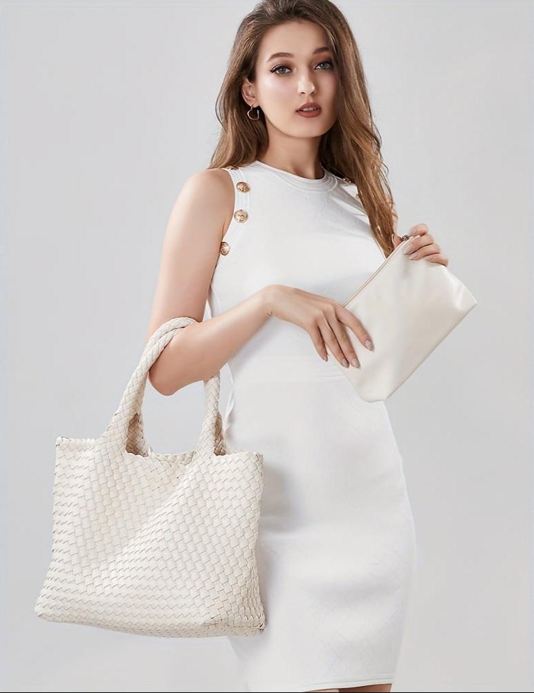 Women's large woven tote, ideal for everyday carry; stylish & versatile shoulder bag.