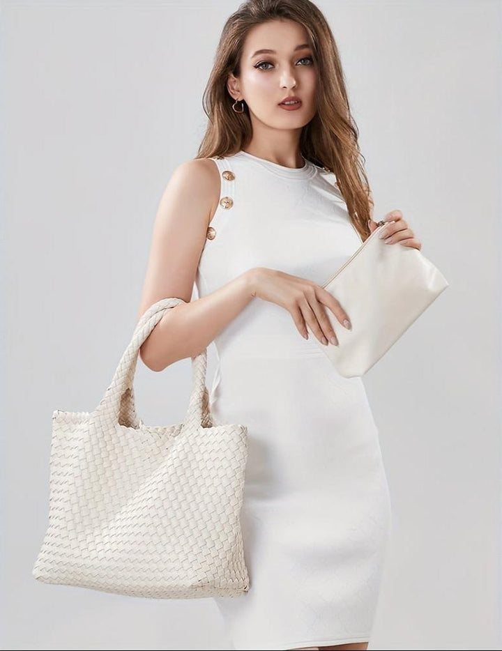 Women's large woven tote, ideal for everyday carry; stylish & versatile shoulder bag.