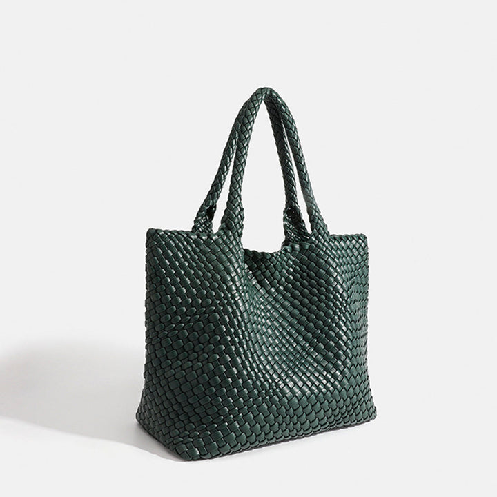 Women's large woven shoulder tote, fashionable accessory for casual & chic outfits.