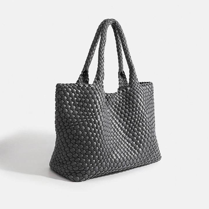 Large woven tote bag, practical women's shoulder carryall for everyday fashion.