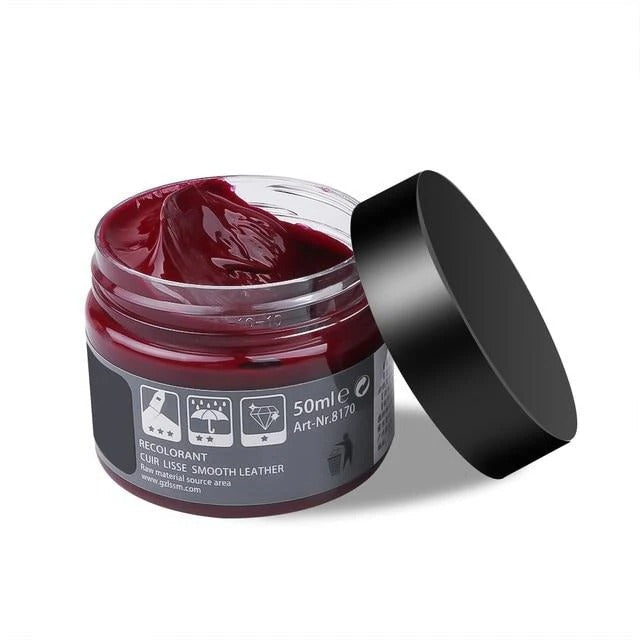 Leather & vinyl repair gel in black, beige, brown, red & dark blue. Versatile crack filler for multiple items.