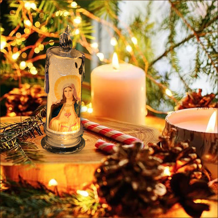 LED Flameless Prayer Candle with flickering flame, perfect for spiritual home decor and devotional light