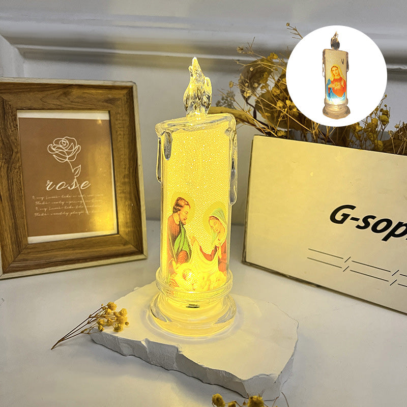 Elegant LED flameless prayer candle, adding a touch of grace to Christian or Catholic home decor