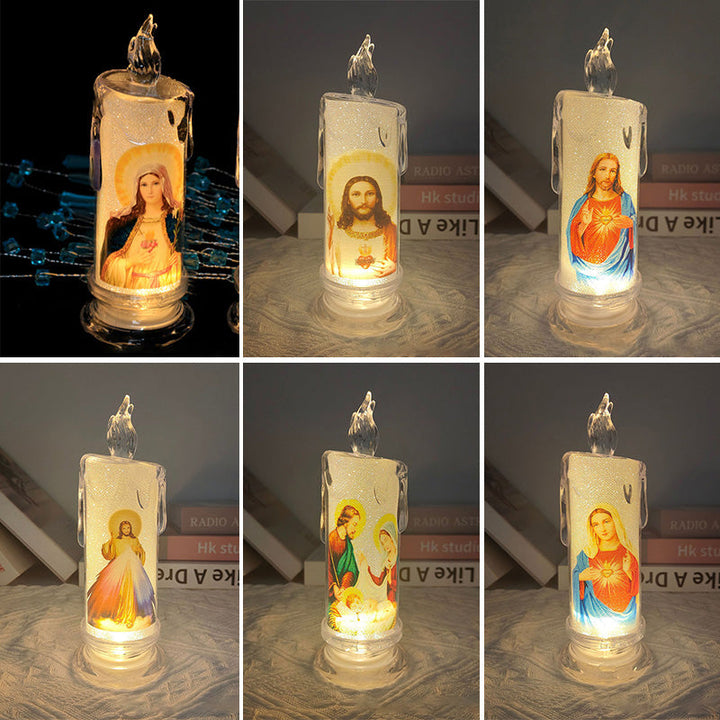 Array of LED flameless prayer candles in various sizes, suitable for diverse spiritual decor setups
