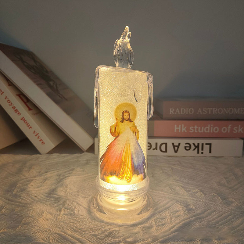 LED candles creating a warm, inviting glow, perfect flameless prayer decor for spiritual settings