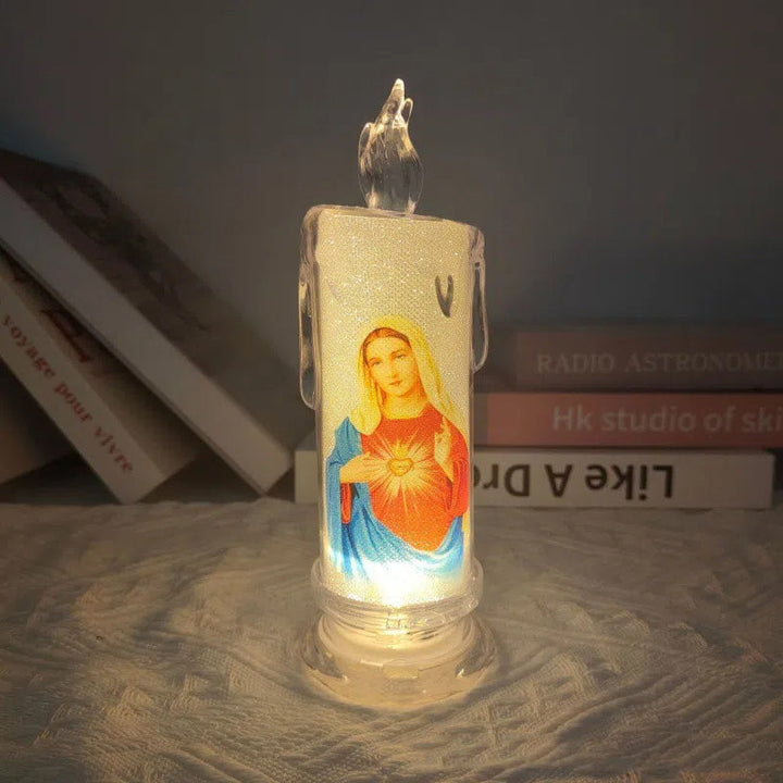 Long-lasting LED flameless prayer candle, a safe alternative for Christian and Catholic decor needs