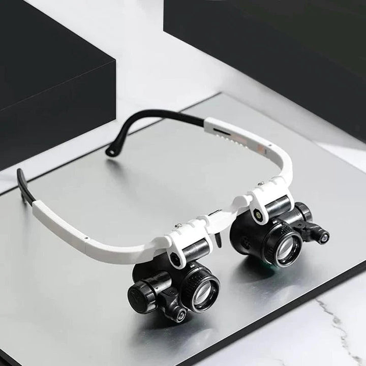 Precision magnifying tool: LED headband glasses for jewelry appraisal and small parts