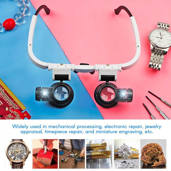Close-up of LED headband magnifier focusing on intricate tasks & precision work