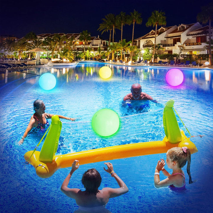 Stack of multiple LED Luminous Beach Balls, ready for party decorations