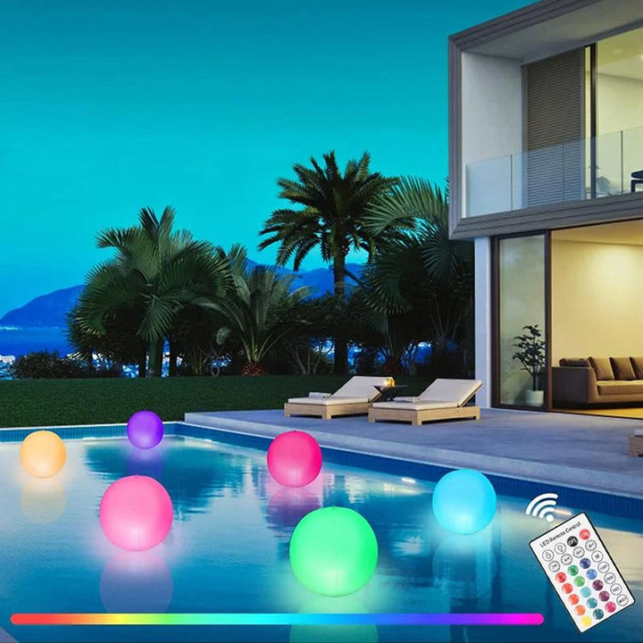 Group of LED Beach Balls illuminating a night party, creates a festive atmosphere