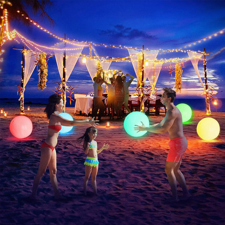 Assorted colors of LED Luminous Beach Balls, great for gifts and outdoor play