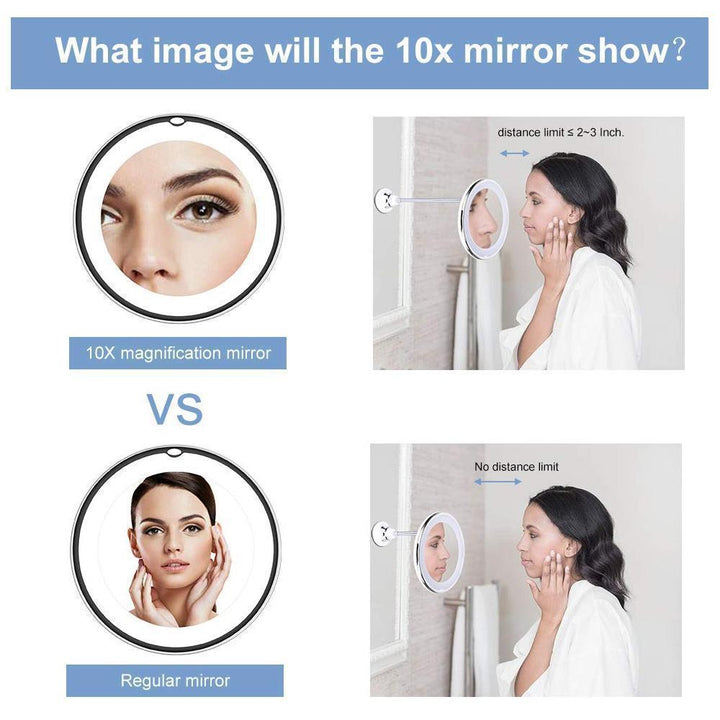 Beauty tool: LED magnifying mirror with a long, flexible gooseneck for versatile positioning