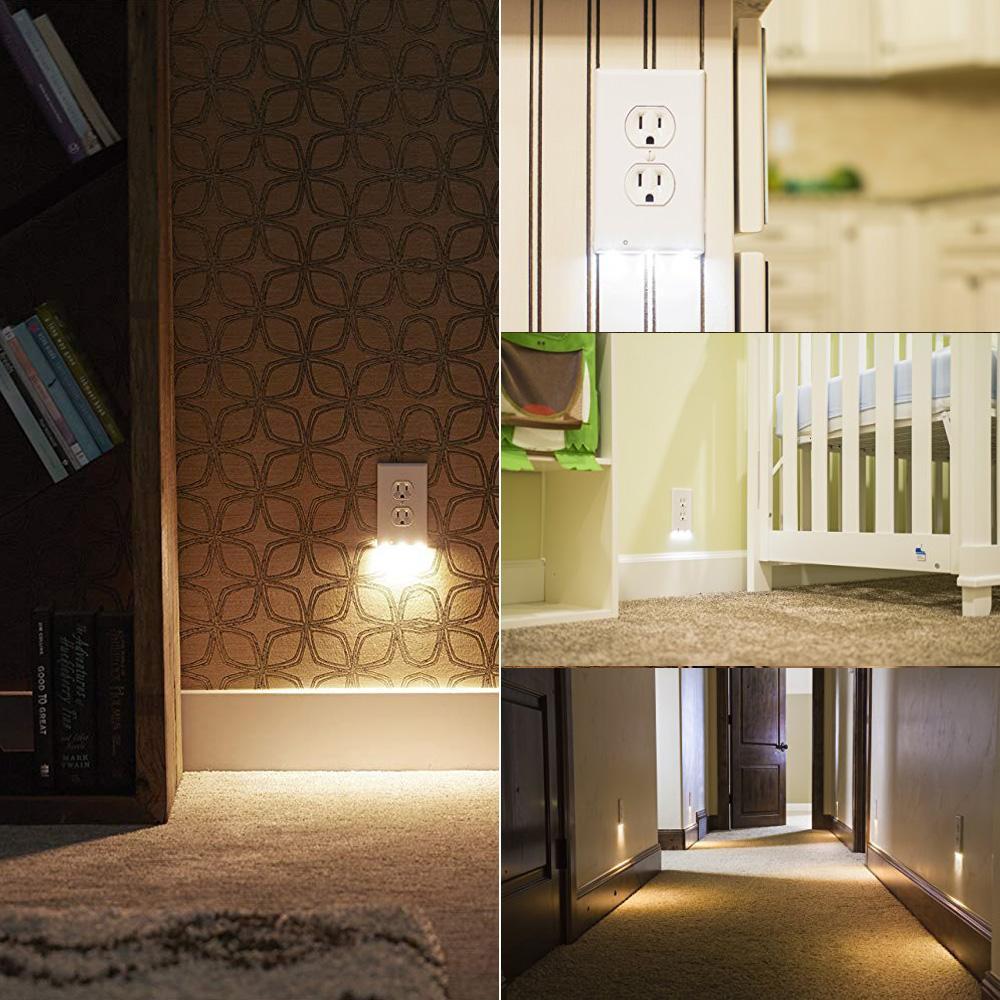 LED night light outlet cover plate with built-in sensors, turning on automatically in low light
