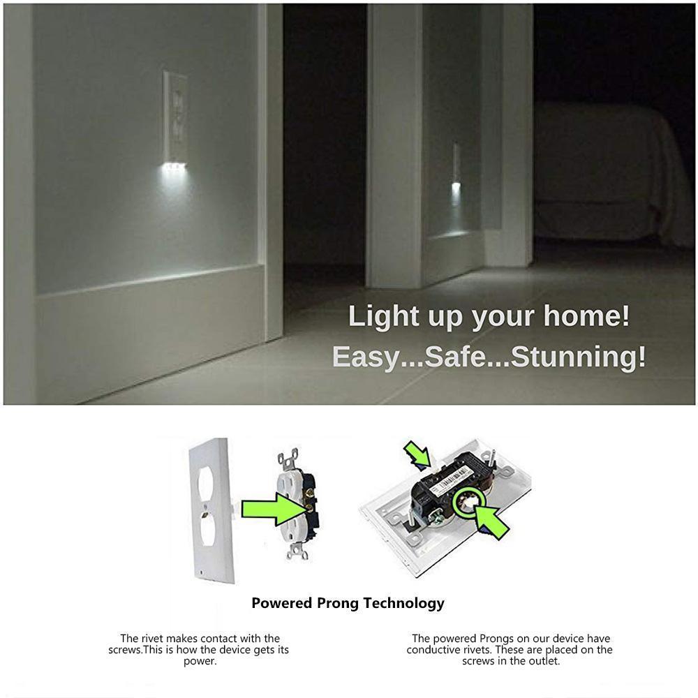 LED night light outlet wall plate, white, provides soft illumination for hallways and rooms, energy efficient