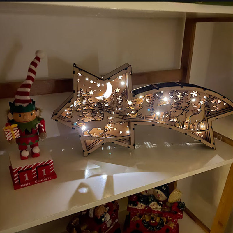 Decorative wooden star with LED lights, perfect for Christmas holiday decor