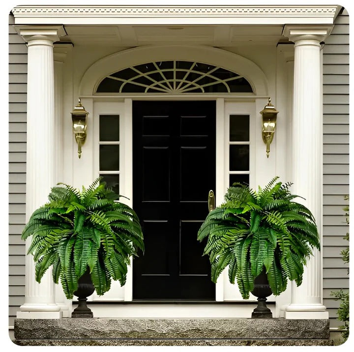 Maintenance-free artificial Boston fern plant. Realistic fake greenery for indoor home or office decor.