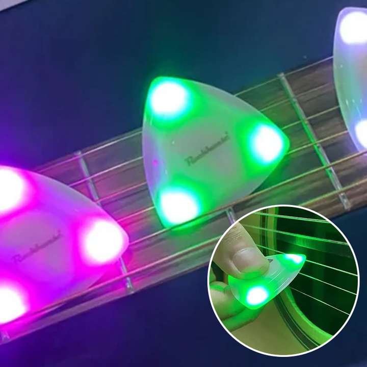Close-up of the LED mechanism within a transparent Light Up Guitar Pick for guitar accessory enthusiasts.