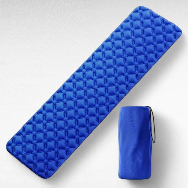 Lightweight inflatable air mattress for comfortable outdoor camping & hiking adventures.