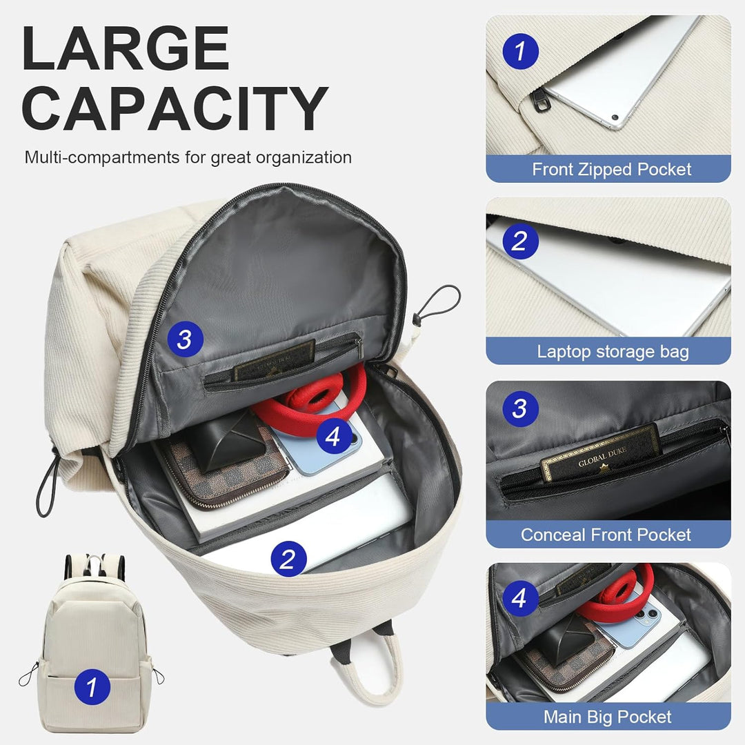 Organized laptop backpack, water-resistant for school & work essentials.