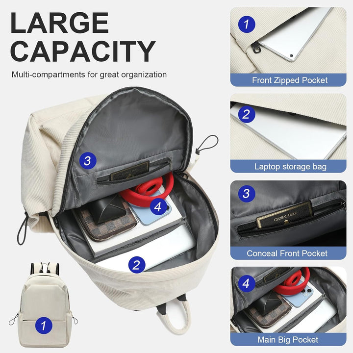 Organized laptop backpack, water-resistant for school & work essentials.
