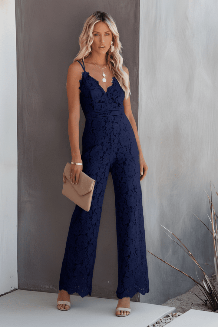 Women's luxe wide leg jumpsuit for elegant evenings. Chic formal wear for special occasions.
