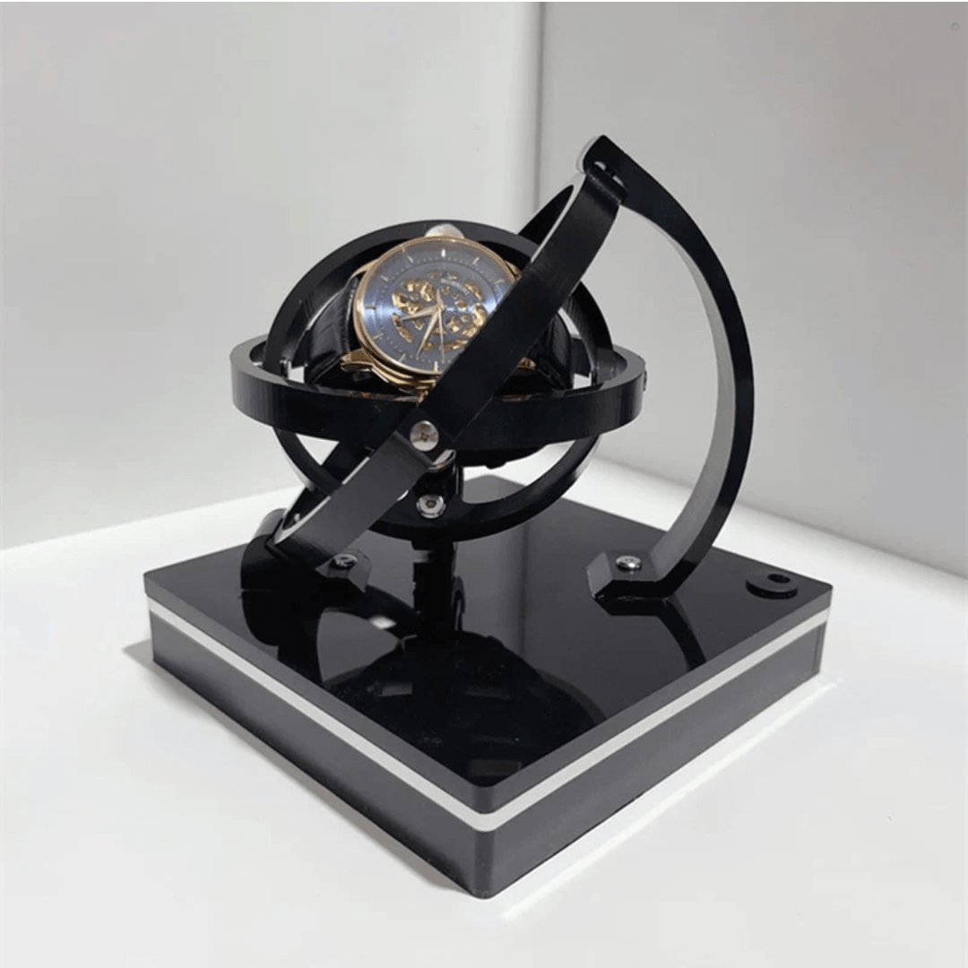 High-end automatic watch winder for luxury mechanical watches. Silent, elegant display, timepiece care.