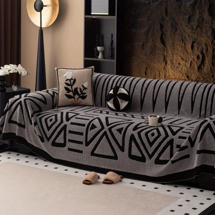 Modern decorative Urban Maze jacquard sofa cover. Luxury non-slip microfiber couch protector for living room.