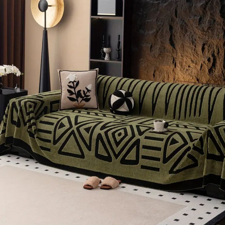 Easy clean microfiber Urban Maze sofa cover. Luxury jacquard couch protector for living room, pet friendly.