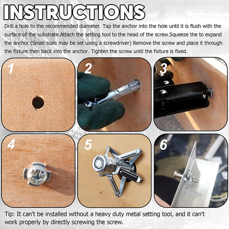 Cutaway view showing an expansion screw petal nut deployed, securing an item to drywall.