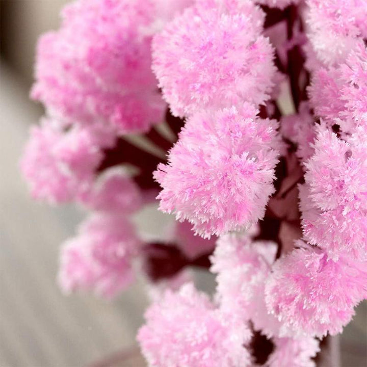 Detail shot of a crystal forming on the Magic Growing Crystal Tree branch, fascinating decor