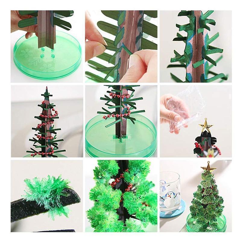 Kit contents: liquid, base, and paper tree for Magic Crystal Growing, a cool science gift