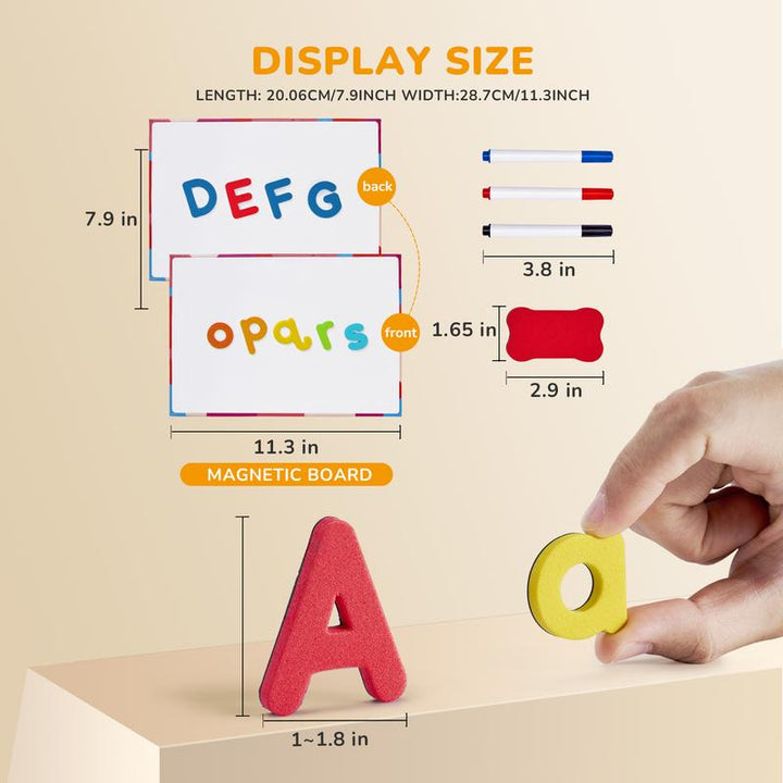 Kids' magnetic letter and number set, perfect for kindergarten math and alphabet practice.