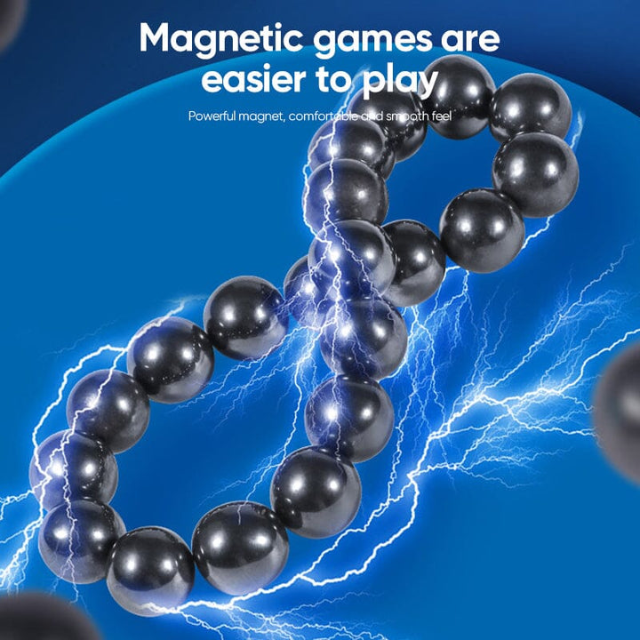 Overhead view of the Magnetic Attraction Chess game in action, showcasing strategic piece placement.