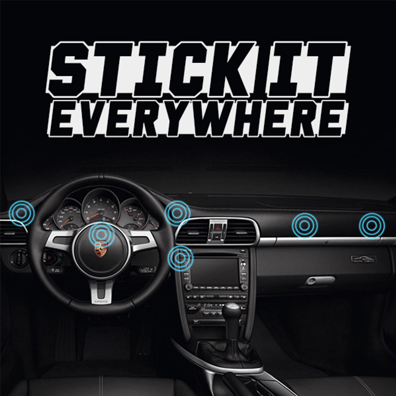 Universal magnetic phone holder for car dashboard, strong grip and compact design. Auto accessory.