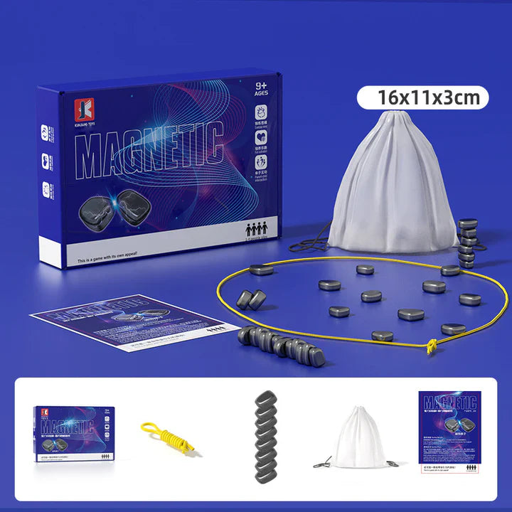 Magnetic Chess Game box and pieces laid out, a complete set for endless family fun.