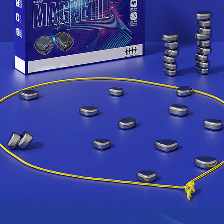 Portable magnetic chess set folded, ideal for travel and on-the-go strategy game fun.