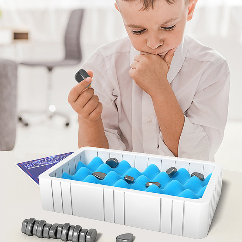 Family enjoying a magnetic chess game together, perfect for a fun party game or kids gift.