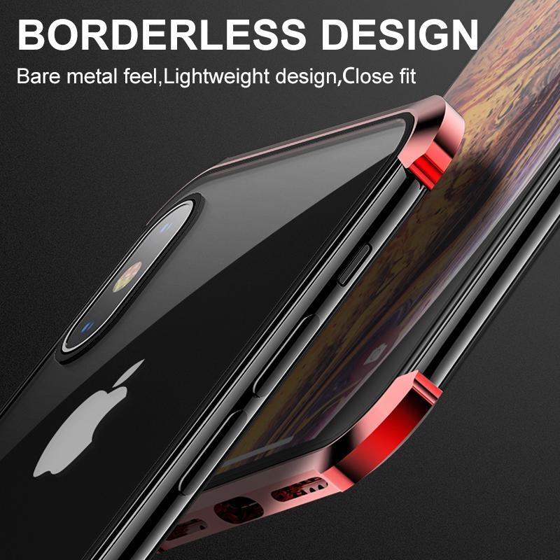 Luxury slim magnetic phone case with front and back tempered glass for iPhone, enhanced protection