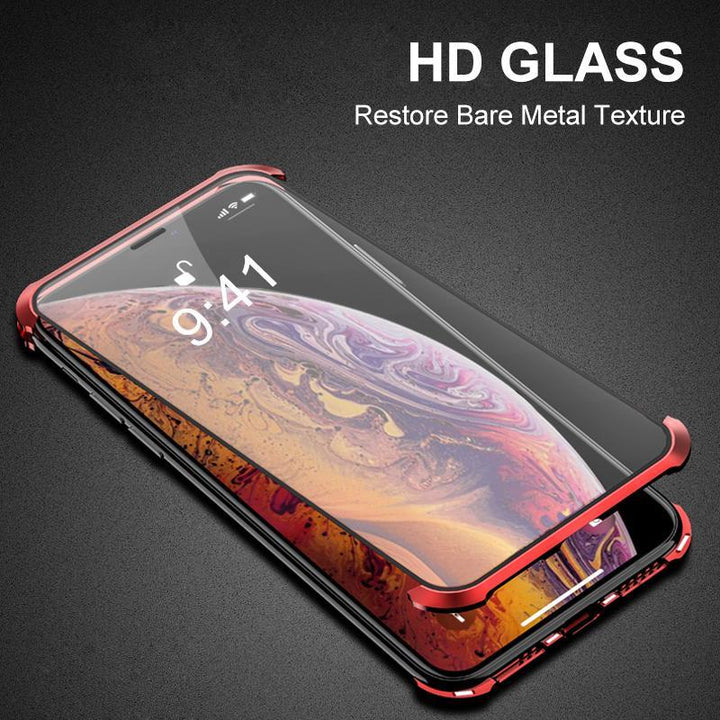 Full protection iPhone case with magnetic closure and clear tempered glass, durable phone accessory